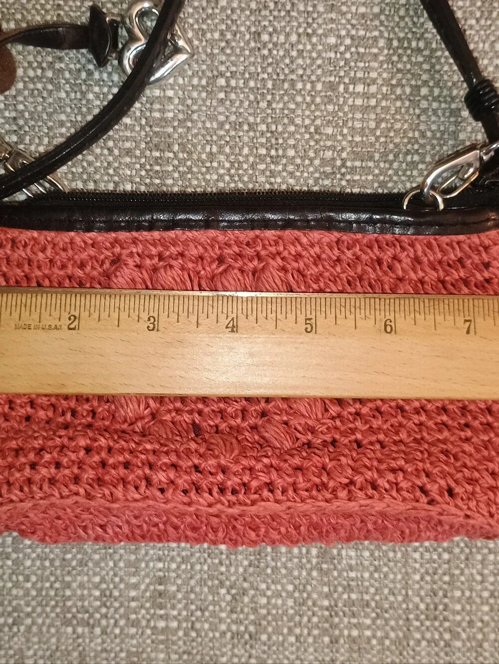 Brighten Reddish Crochet  Crossbody Bag with Heart Charm Clean Interior